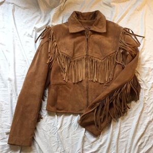 Bermans Vintage Suede Fringe Boho Crop Jacket